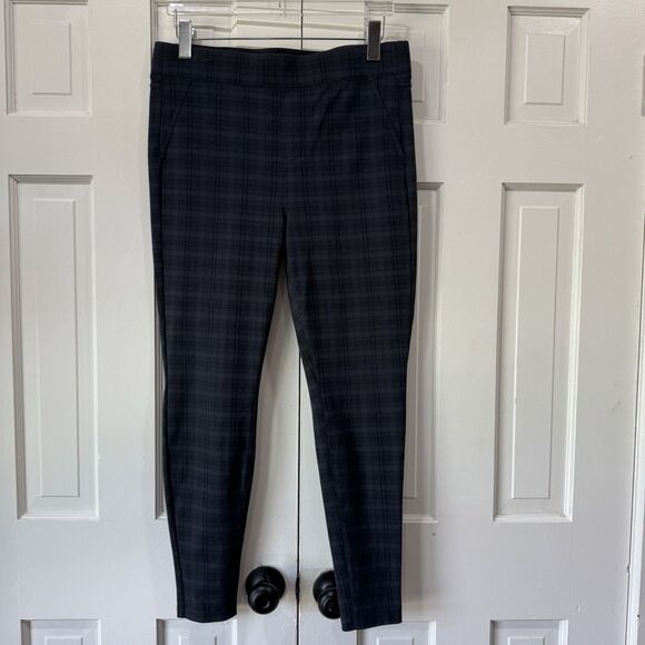 Liverpool Pull On Legging 12/31 Pant Ponte Knit Night Sky Blue Plaid Stretch EUC - Picture 2 of 12